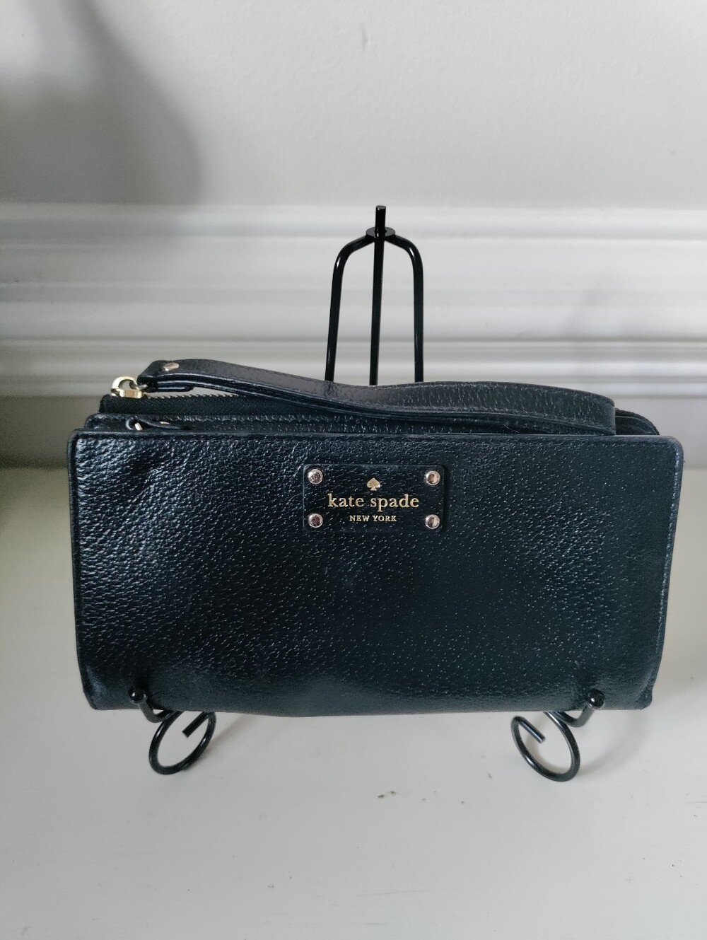 Kate Spade New York Black Pebbled Leather Zip-Around Wristlet Wallet